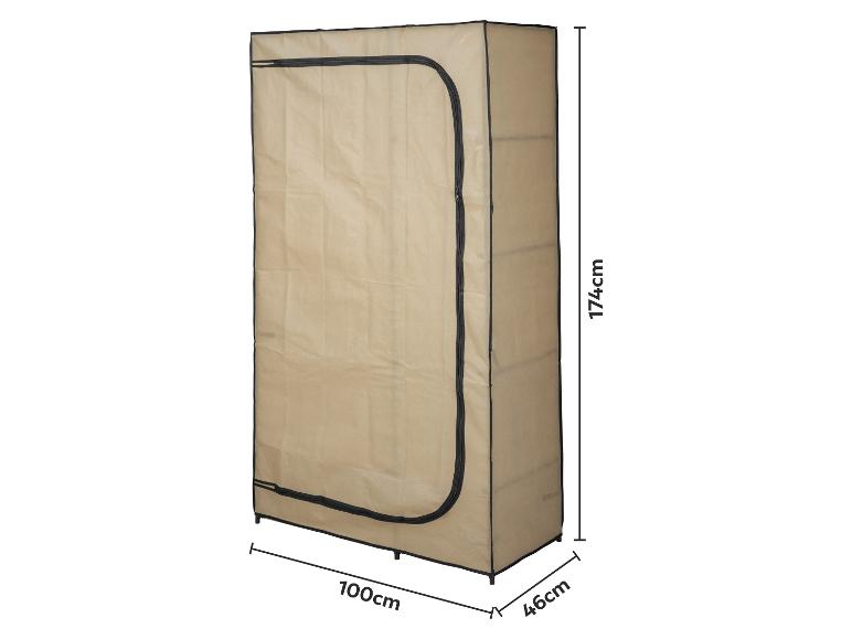 Beige stoffen opbergkast met rits, afmetingen 174x100x46cm.