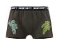 Kakikleurige jongensboxershorts met videospelkarakters en tekst op de tailleband.