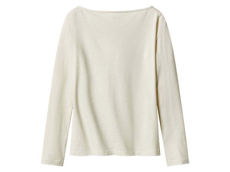 Crèmekleurig T-shirt met lange mouwen en boothals, van achteren gezien.
