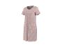 Damesjurk in mauve met wit stippenpatroon, korte mouwen en een ronde hals.