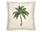 Crèmekleurig kussen met geborduurde palmboom en groene rand