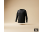 Zwart herenshirt met lange mouwen, zwevend tegen een beige achtergrond.