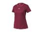 Bordeauxrood sport-T-shirt met korte mouwen en witte bies langs de halslijn.