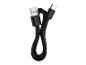 Zwarte USB-A naar USB-C oplaadkabel, opgerold en vastgezet met een tie-wrap.