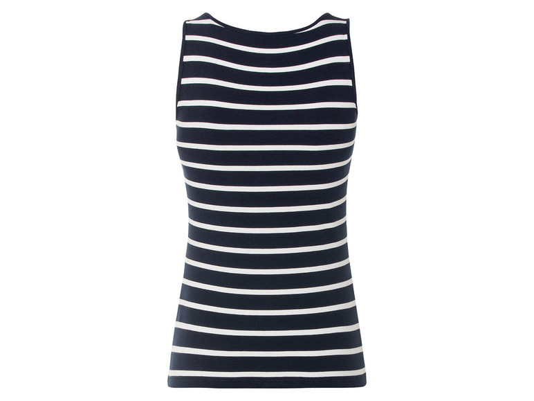 Een gestreept, blauw tanktop.