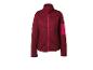Bordeauxrode damesfleecejack met roze rits en mouwzak.