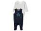 Baby onesie met strepen en blauwe velours romper met dierenprint.
