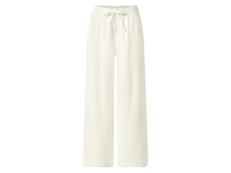 Witte wijde mousseline broek met trekkoord in de taille.