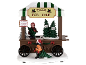 Kerstboomverkoopkraam met bord 'TREES FOR SALE' en prijzen.