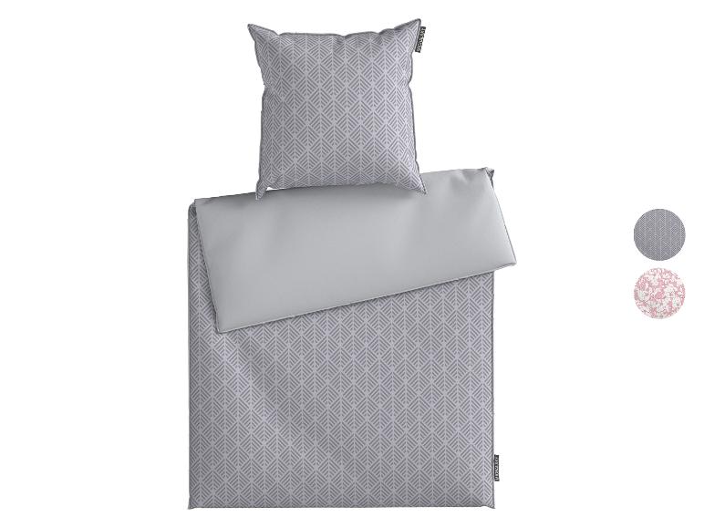 MICHALSKY dekbedovertrekset met een grijs geometrisch patroon en een effen grijze zijde.
