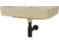 Beige wastafel met een zwarte sifon.