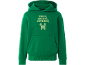 Groene kinderhoodie met de tekst Build, Create, Explore!