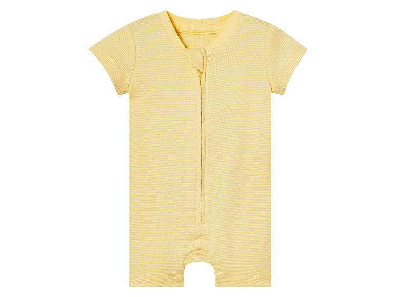 Geel gestreept babypak met rits.