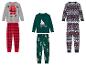 Drie kerstpyjama's voor jongens met verschillende patronen.