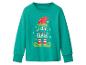 Groen shirt met lange mouwen met kerstelfenprint en de tekst „Let's take an Elfie“.