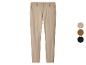 Beige chino broek met drie kleuropties: beige, bruin en zwart.