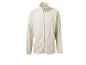 Beige fleecejack met rits en hoge kraag.