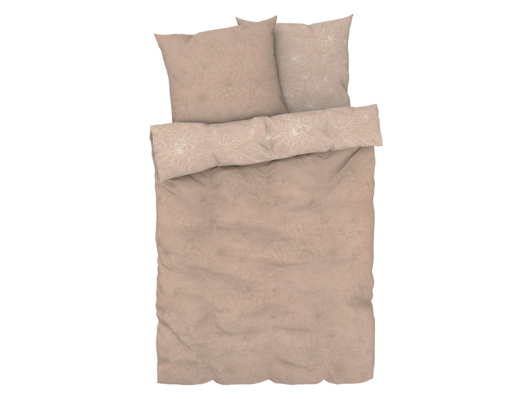 Beige dekbedovertrek met bloemenpatroon.