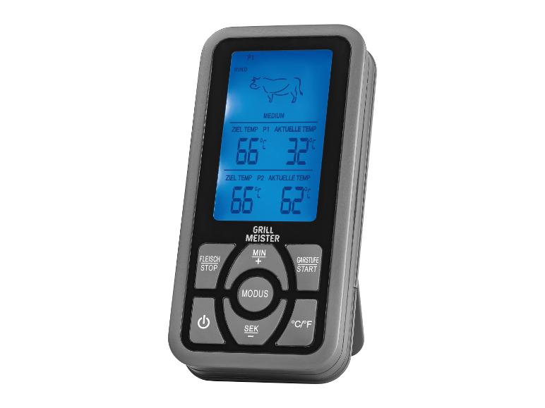 Grill Meister kookthermometer: digitale temperatuurweergave, twee probes.