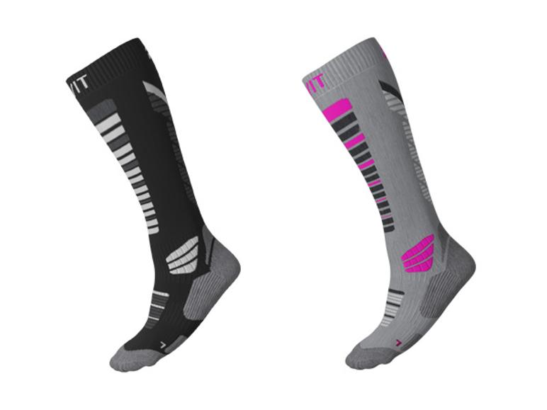 CRIVIT premium functionele wintersokken voor dames in zwart en grijs met roze accenten