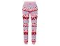 Een roze joggingbroek met kerstprint met rendieren.