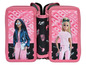 Een roze etui met twee vakken met Barbie afbeeldingen