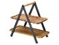 Tweelaags houten serveerblad met zwart metalen frame en houten handvat