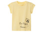 Geel T-shirt met korte mouwen met een bij en de tekst 'Bee Happy Forever'.