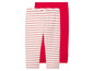 Twee meisjesleggings, een gestreept en een effen rood.