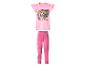 Roze meisjespyjama met T-shirt met korte mouwen en lange broek met puppyprint.