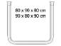 Schema van een bed met afmetingen 80 x 90 x 80 cm en 90 x 80 x 90 cm.