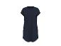 Donkerblauwe T-shirtjurk met korte mouwen en een afgeronde zoom.
