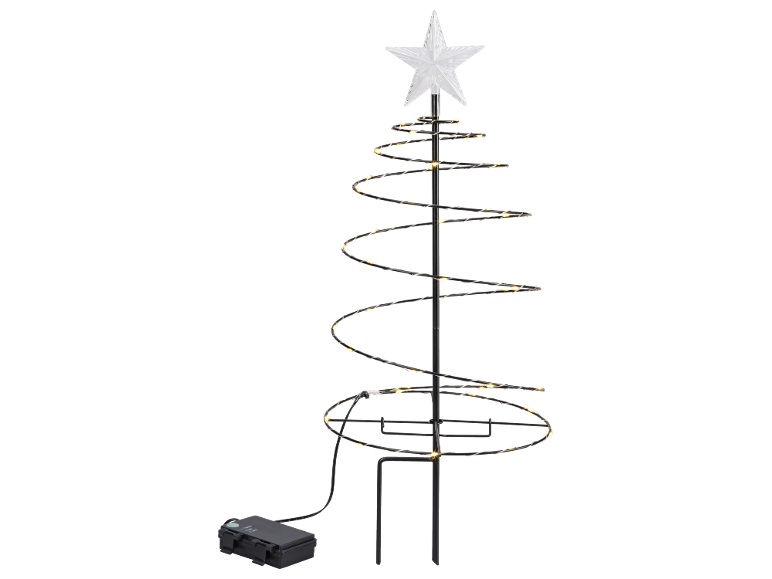 Verlichte spiraalvormige kerstboom met ster, op batterijen.