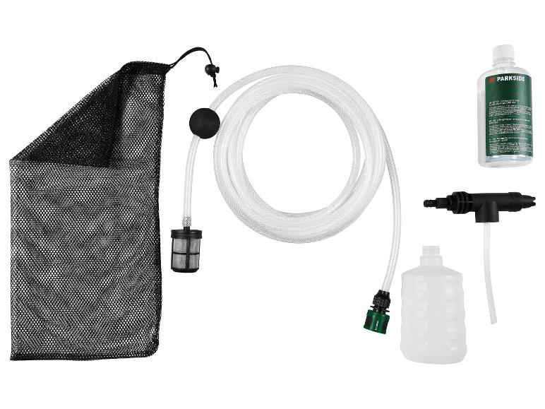 PARKSIDE hogedrukreinigerset met reinigingsmiddel, slang, filter en netzak.