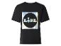 Zwart T-shirt met een holografisch logo op de rug.