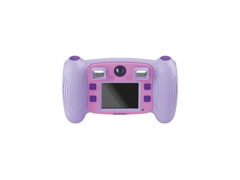 Een paarse en roze kindercamera van Silvercrest.