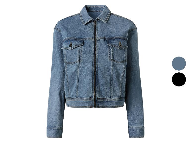 Lichtblauw denim jack met rits.
