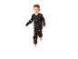 Jongen in zwarte Halloween-jumpsuit