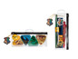 Harry Potter schoolbenodigdheden met pennen, potloden, gummen en een liniaal in een etui.