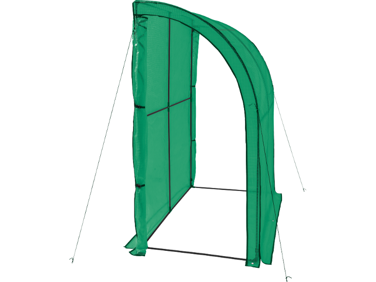 Groene tunnelkas met een metalen frame.