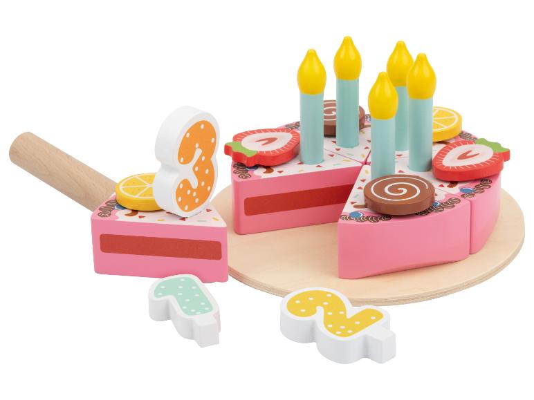 Houten speelgoedtaart met afneembare kaarsen en cijfers