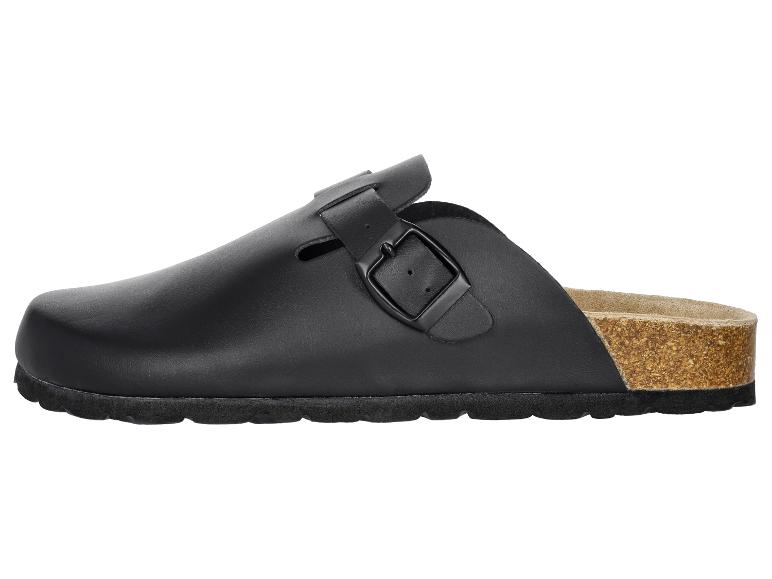 Zwarte leren klomp met gesp en kurken zool