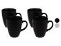 Set van vier grote zwarte koffiemokken.