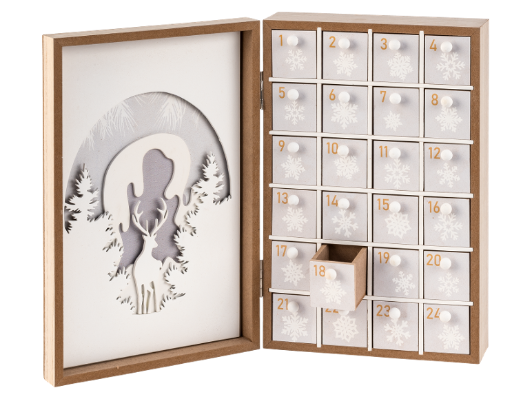 Kerst adventskalender met hertenmotief en 24 genummerde lades.