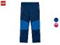 Blauwe kinderbroek met donkerblauwe en lichtblauwe panelen.