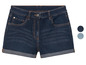 Donkerblauwe denim shorts met opgerolde zoom.