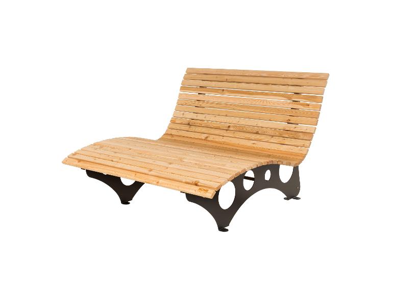 Houten tuinbank met gebogen rugleuning en zwart metalen onderstel, merk HOME DELUXE