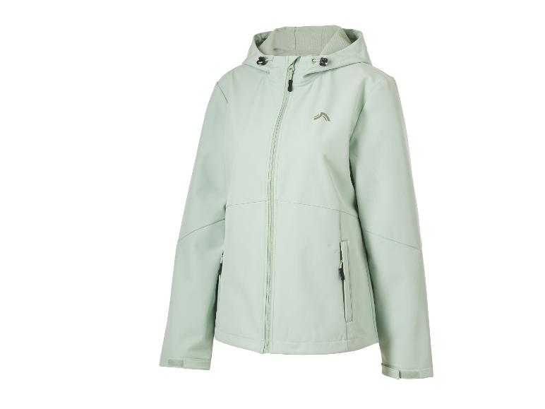 Mintgroene softshell jas met capuchon en rits.