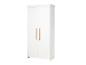 Witte kast met twee deuren en verticale houten handgrepen
