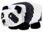 Zwart-witte panda knuffel met pixelontwerp, geïnspireerd op videogames.